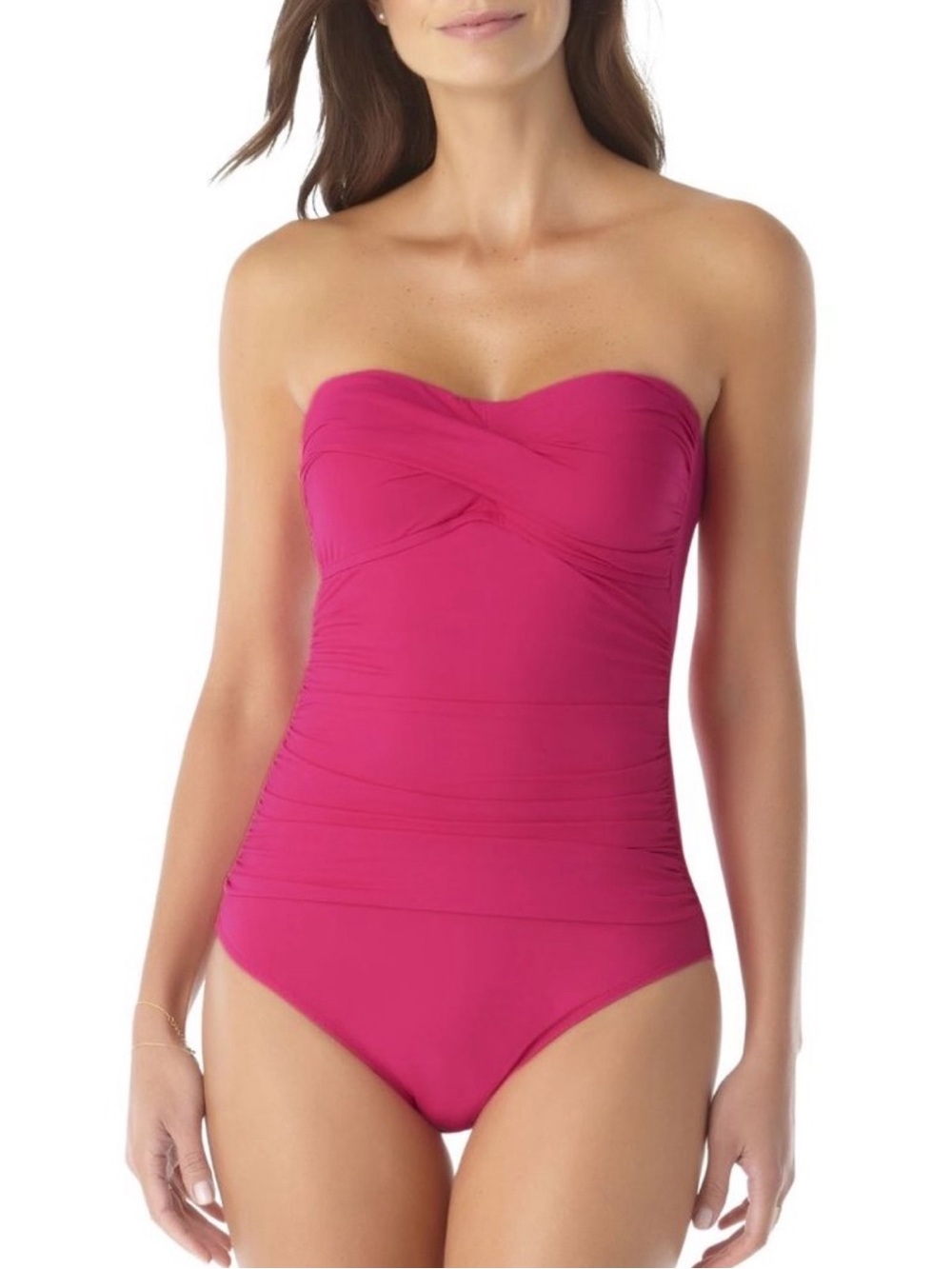 NWT Anne Cole Berry Twist Front Ruched Strapless One-Piece Swimsuit Size 8